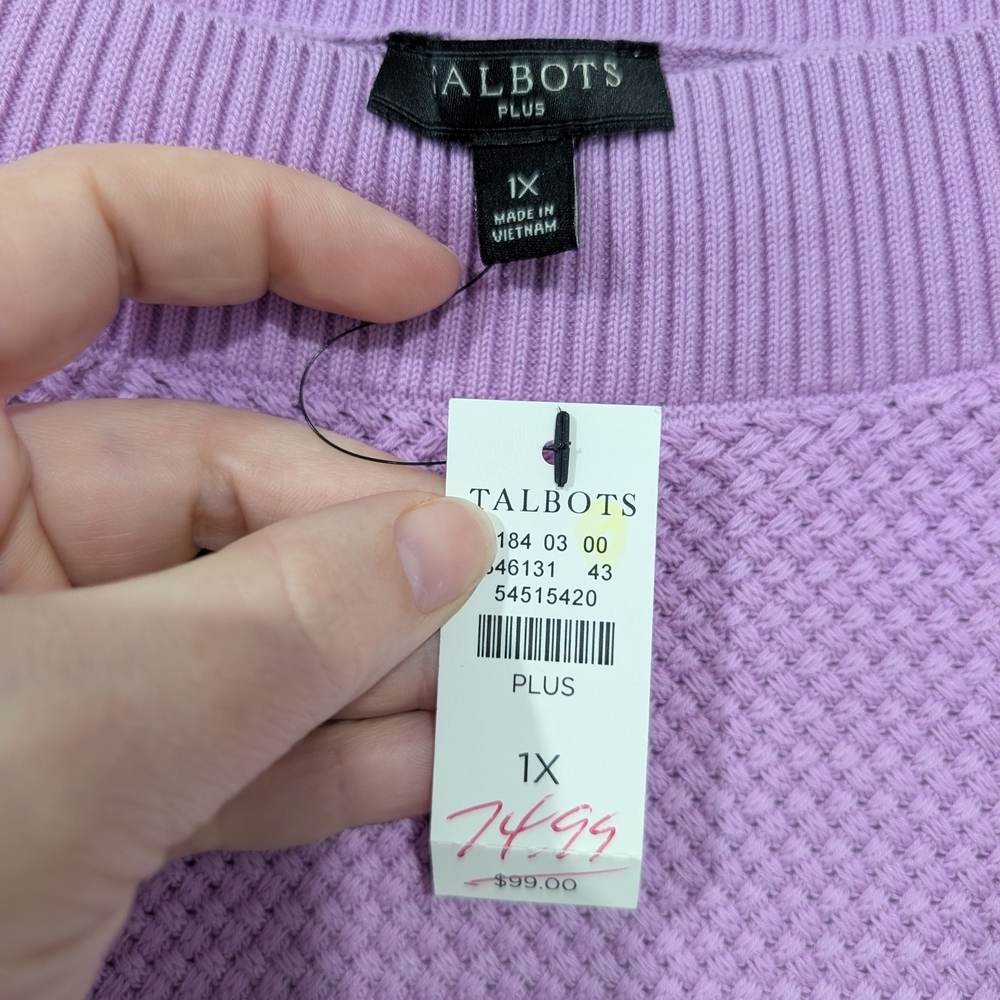 NWT Talbots Plus Purple Basket Weave Long Sleeve Sweater in Size 1X - Picture 2 of 11